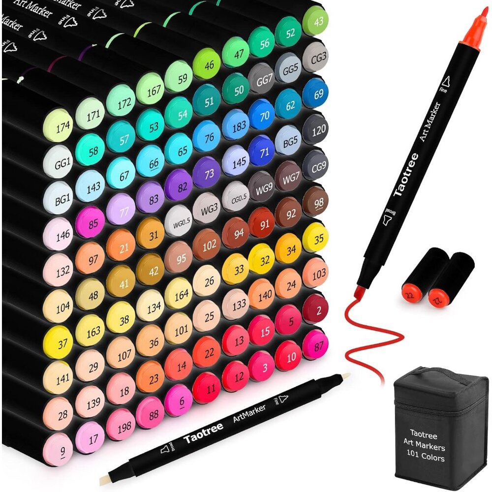 Alcohol Markers, 101 Colors Dual Tips Art Markers Pens Set, Chisel & Fine Sketch